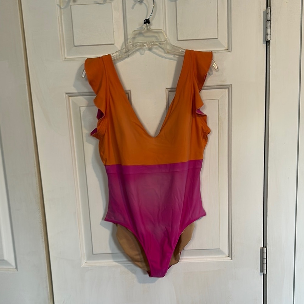summersalt Orange and Magenta Ruffle One-Piece Swimsuit